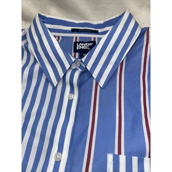Lands End‎ Women's Red/White/Blue Vertical  Striped Button Up, Sz 18, 3/4 Length - Picture 3 of 9